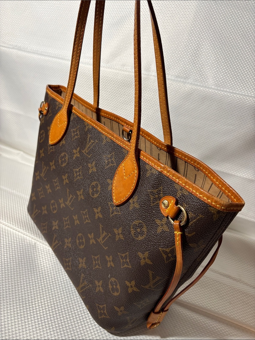 Louis Vuitton Brown Monogram Canvas Tote with Tan Trim and Handles - Picture 9 of 10